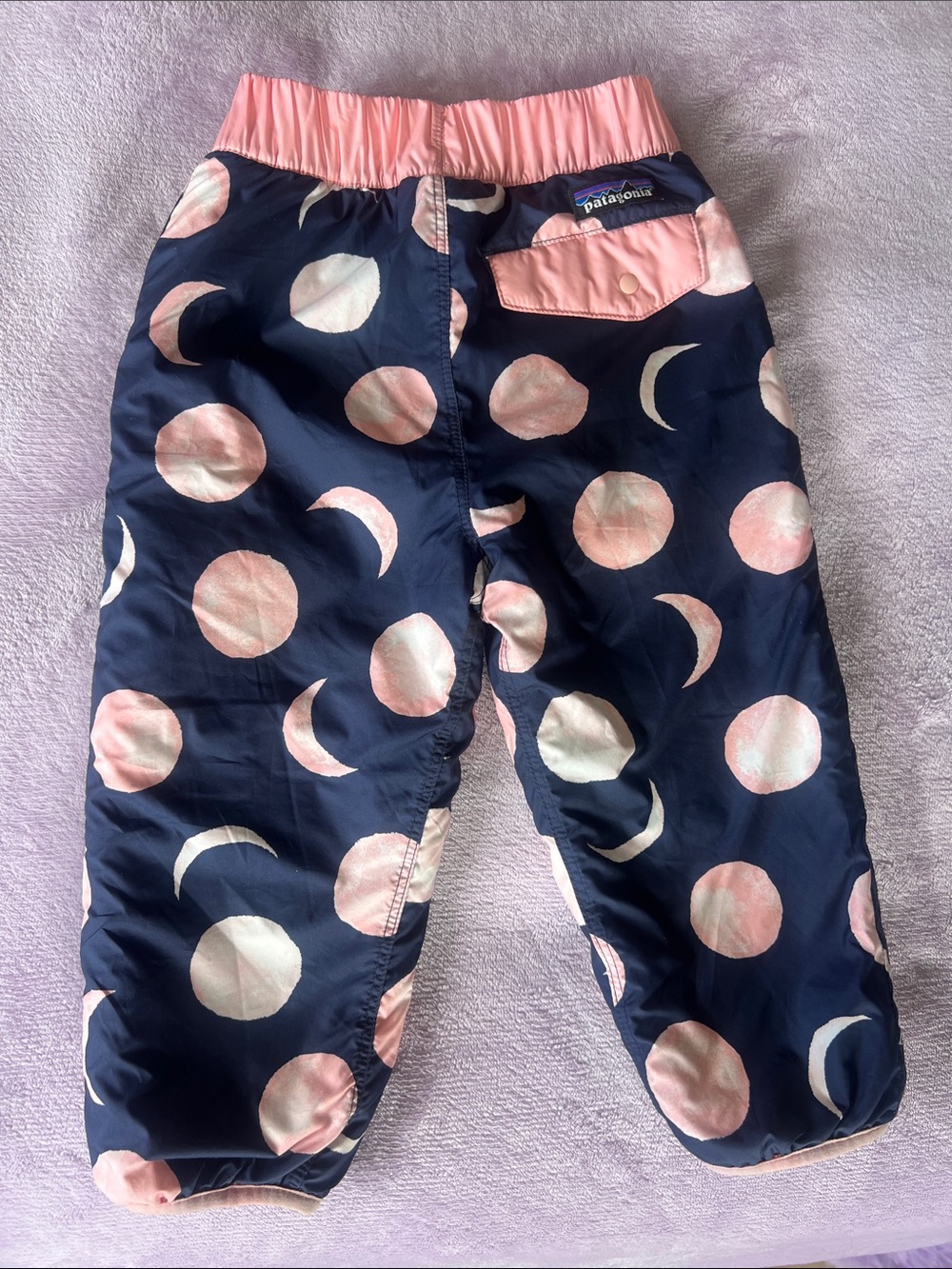 Patagonia Navy and Pink Moon-Print Kids Pajama Bottoms